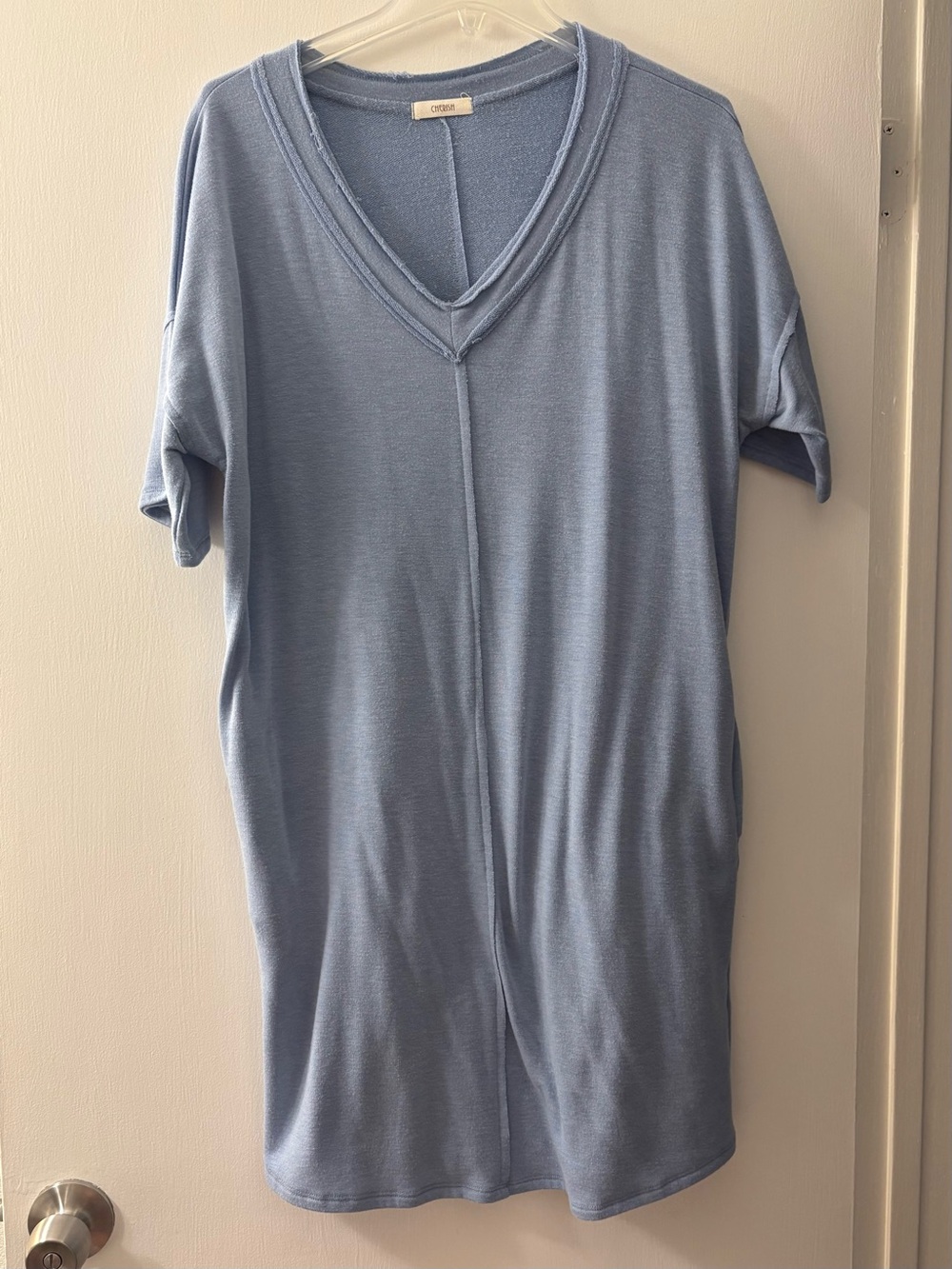 Cherish Women's Raw Edge Blue T Shirt Dress Size Medium - Picture 1 of 6